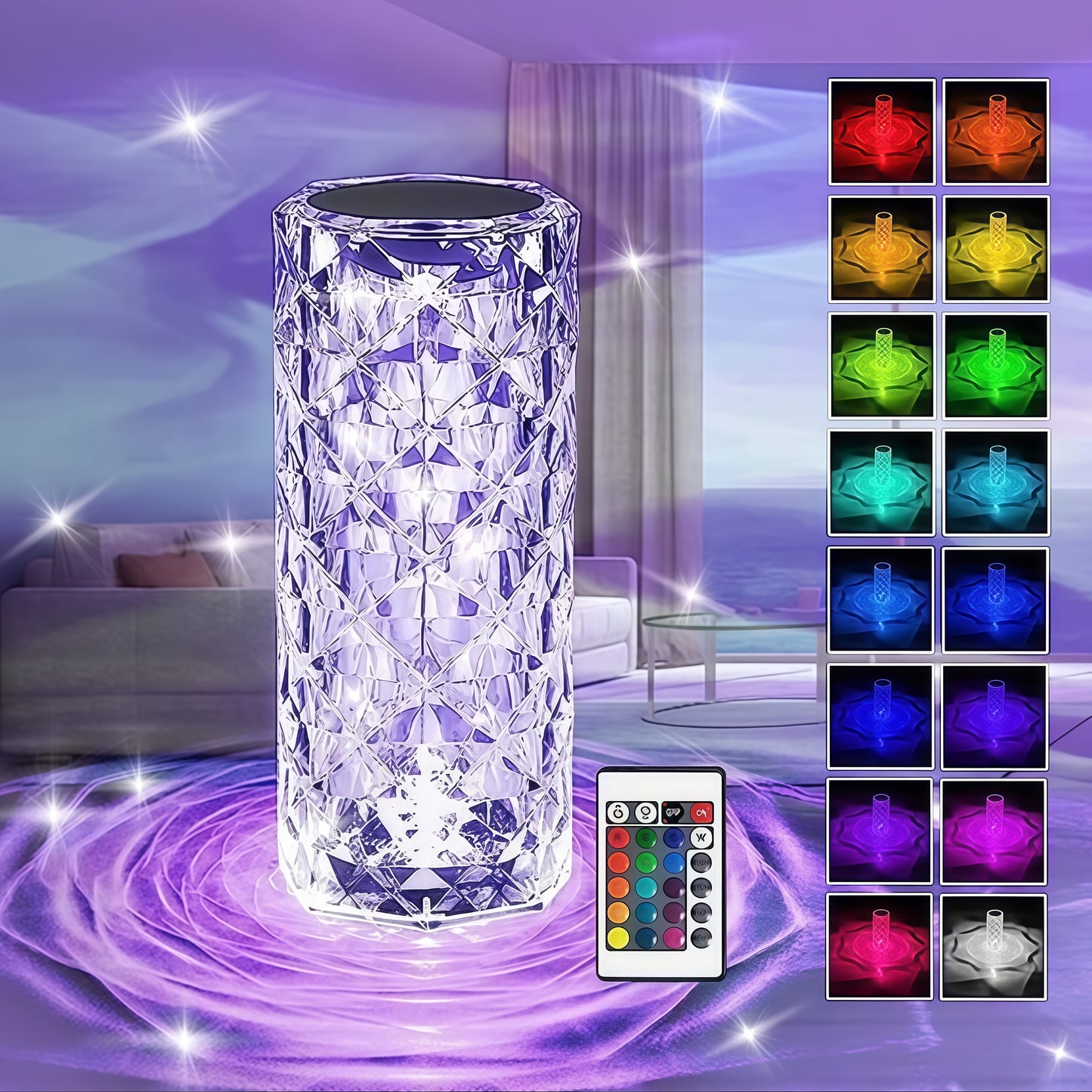 Crystal RGB LED Table Lamp with Remote Control